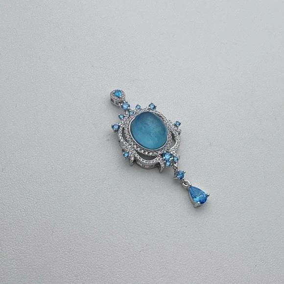 SGP19 S925 Stamped Aqua Marine Pendant - Picture 2 of 6